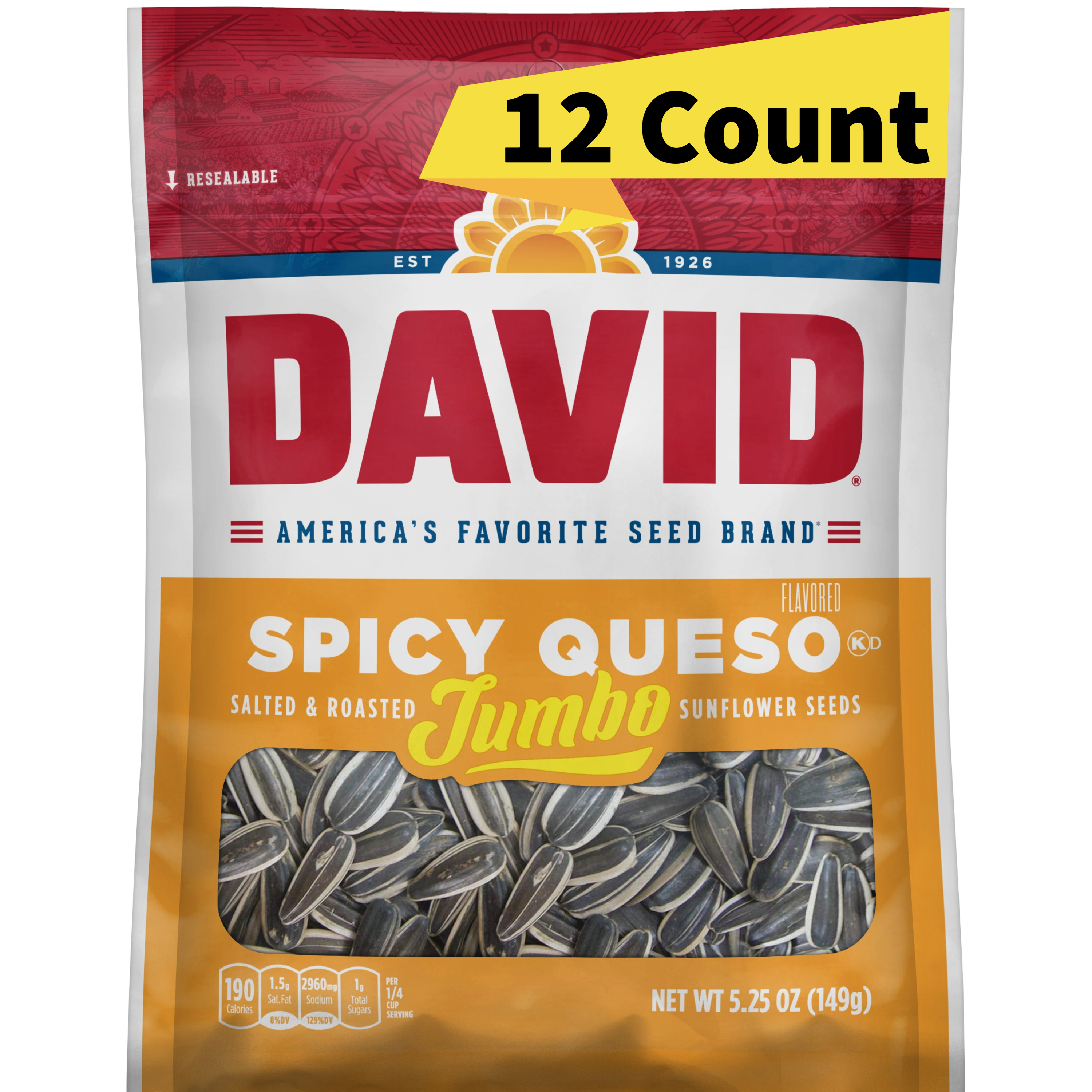 Davids Jumbo Sunflower Seeds Spicy Queso 5.25oz