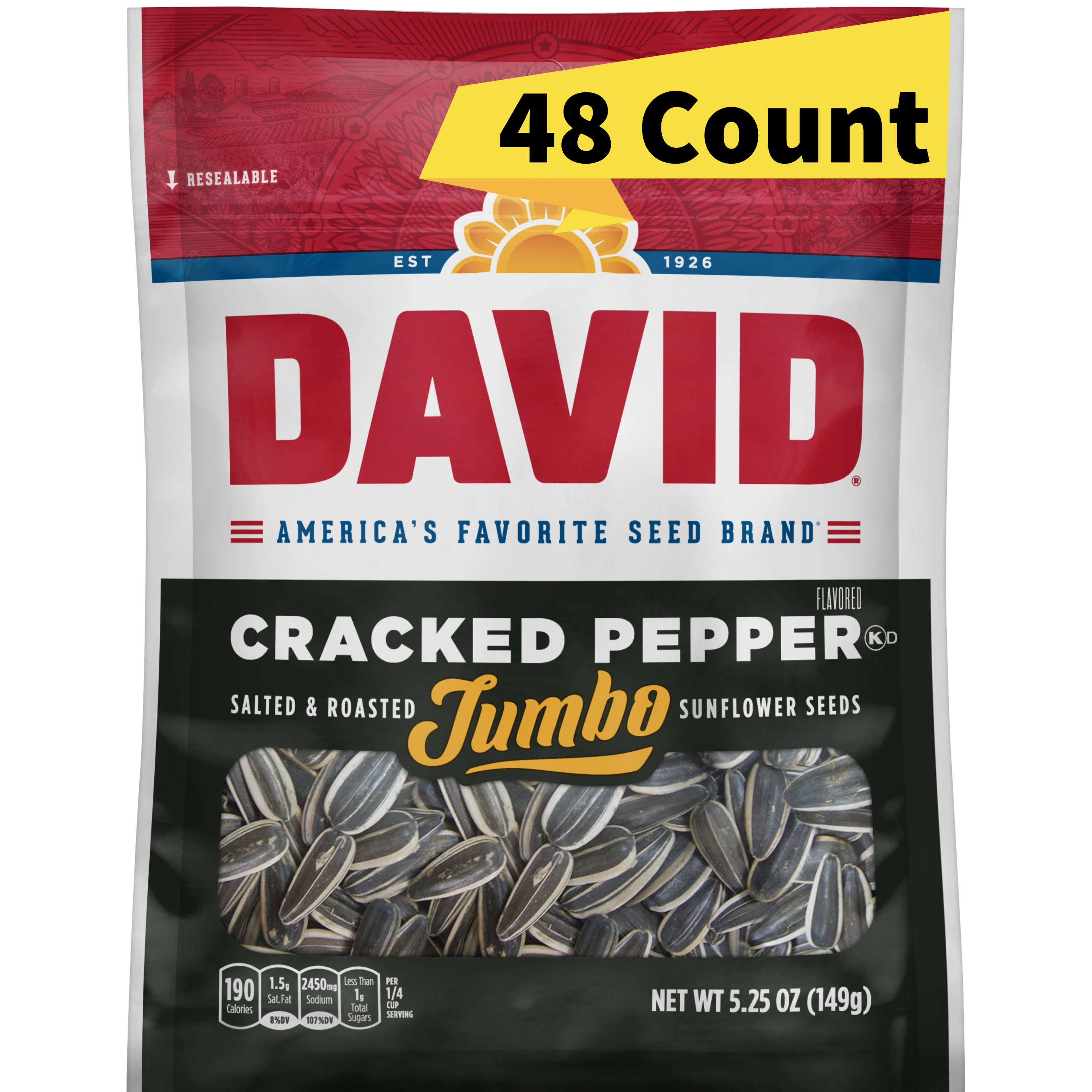 Davids Jumbo Sunflower Seeds Cracked Pepper 5.25oz